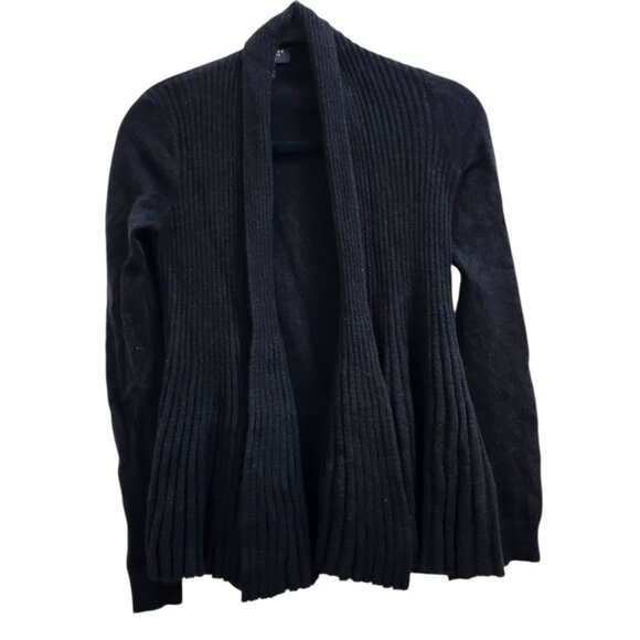 Cashmere Charter Club Luxury Pleated Open-Front Cardigan (Deep Black, XS) - Picture 5 of 12
